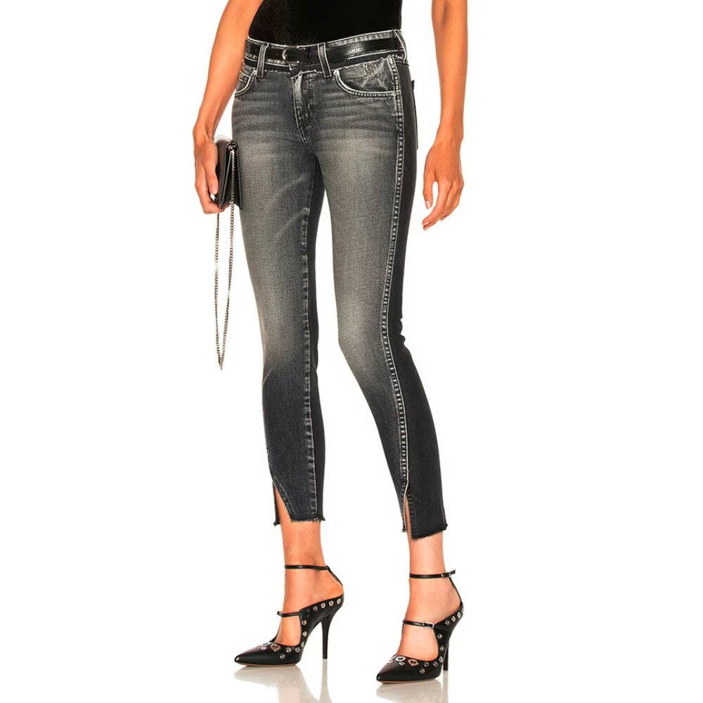AMO Twist Two-Tone Dark & Stormy Frayed Ankle Jeans